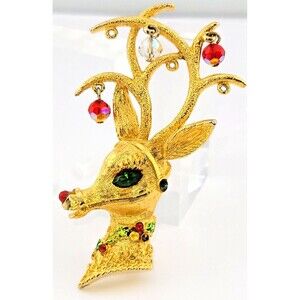 Repair Vintage Signed Mylu Rudolph Red Nose Reindeer Christmas Brooch Pin 3"